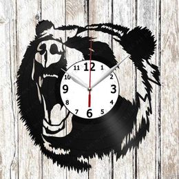 Wall Clocks Bear Record Clock Home Art Decor Unique Design Handmade Original Gift Black Exclusive Fan