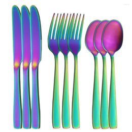 Dinnerware Sets Colourful Matte Stainless Steel Cutlery Set Dinner Knives Fork Spoons Sliverware Kitchen Party Tableware Flatware