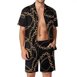 Men's Tracksuits Gold Chains Men Sets Circle Chain Print Casual Shorts Summer Vintage Beachwear Shirt Set Short-Sleeve Graphic Plus Size