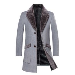 Men's Wool Blends Overcoat Wool Blend Mid Long Winter Coat Men With Fur Collar Coat Men Winter Trench Manteau Homme Hiver HKD230718