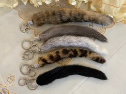 Keychains Lanyards Genuine Mink Fur Key Ring Real Raccoon Tail Tag Keychain Bag Hang Tassel Gift 230718