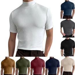 Turtleneck T-Shirt Pullover Tops Male Short Sleeve Tee Slim Fit Shirt Casual Stretch Skinny Streetwear Clothing