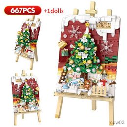 Blocks City Art Mosaic Fluorescent Painting Christmas Tree Building Blocks Santa Claus Bricks Christmas Stereoscopic Toys for Children R230718