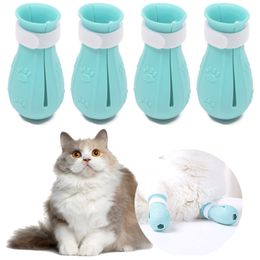 안티 스크래치 고양이 발을 덮는 애완 동물 조절 가능한 안티 오프 신발 실리콘 완만 한 발 보호기 고양이 목욕, 못 클리핑 및 처리를위한