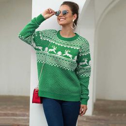 Women's Sweaters Women's Christmas Sweater Autumn Winter Female Fashion Round Neck Long Sleeve Reindeer Knitted Shirts Snowflake Pullover Tops L230718