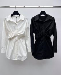 Casual Dresses Women Clothes Fashion Long Sleeve White Dress Elegant Office Ladies Black Shirt
