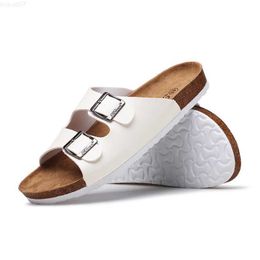 Slippers Mazefeng 2020 New Men's Leather Mule Clogs Slippers High Quality Soft Cork Two Buckle Slides Footwear for Men Women Unisex 35-46 L230718