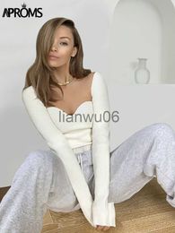 Women's Sweaters Aproms Sexy Square Neck Ribbed Knitted Sweater Women Casual Long Sleeve High Stretch Pullovers Streetwear White Soft Basic Top J230718 J230718