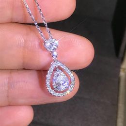 Solid 925 Silver Colour Necklace Real Diamond Pendant for Women Wedding Bizuteria Topaz Gemstone Jewellery Pendant S925 Necklaces248n