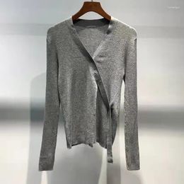 Women's Sweaters High Quality 2023 Spring Autumn Knitwear Women V-Neck Button Deco Long Sleeve Casual Khaki Grey Black Wool Knitted Tops