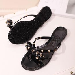 Slippers Rivet Bow-knot Women Pinch Toe Flats Summer Slingback Casual Shoes Elegant Fashion Sand Zapatos Mujer