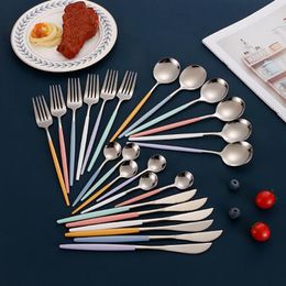 Dinnerware Sets 24pcs Set Stainless Steel Tableware Knife Fork Spoon Luxury Cutlery Gift Box Flatware Dishwasher Safe