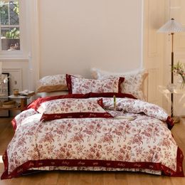 Bedding Sets 2023 Long Staple Cotton Embroidered Plain Color Four-piece Household Must Four Seasons Universal Red