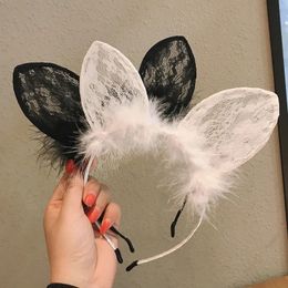 Women Cute Lace Cat Ear Hair Hoop Fashion Cute Hairy Feather Hair Band Halloween Headdress Clothing Hair Accessories