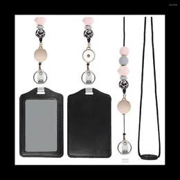 Jewellery Pouches Retractable Lanyards For ID Badges And Keychain With PU Leather Holder Teacher Breakaway Women Pink