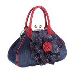Evening Bag Vintage Roses Flowers Shoulder Female Casual Handbag Girl Denim Messenger Bags Trend Luxury Brand Handbags Bolsos 230718