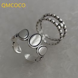 QMCOCO Silver Colour Korean Geometric Adjustable Ring Women Fashion Personality Trend Light Luxury Women Fine Jewellery Accessories