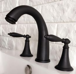 Bathroom Sink Faucets Black Oil Rubbed Bronze Basin & Cold Deck Mounted Widespread Dual Handle 3 Hole Mixer Tap Thg055