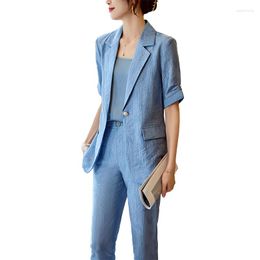 Women's Two Piece Pants High Quality Fashion Blue Blazer Women Business Suits Pant And Jacket Sets Office Ladies Work Wear Uniform Style