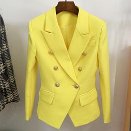 Women's Suits Blazer Women Yellow Black Cotton Linen Gold Double Breasted Buttons Rose Red Office Ladies Fashion Blazers Jackets High