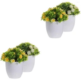 Decorative Flowers 4 Pcs Green Decor Plastic Bonsai Mini Succulent Plants Artificial Indoor Succulents Indoors Pots