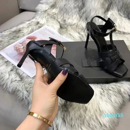 With Box dust bag 10mm stiletto Heels Sandals Black smooth leather Ankle strap high heel outsole for women luxury designers shoes party sandal