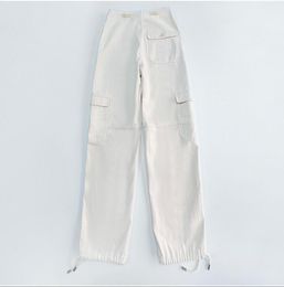 High waist pocket toteme new cotton drawstring straight high waist multi pocket pants vintage Cargo pants women