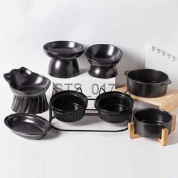 Dog Bowls Feeders Other Pet Supplies Cat Black Ceramic Bowl Pet Food Water Feeders Dogs Double Drinking Eating Feeding Bowls with Stand x0715