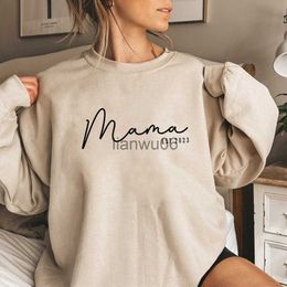 Womens Hoodies Sweatshirts Mama Est 2023 Sweatshirt Mothers Day Gift Women Long Sleeve Crewneck Sweatshirts Personalised Hoodie New Mom Gift Casual Top J230718