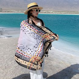 Scarves 2023 Fashion Lady Cotton Linen Viscose Scarf Big Shawl Luxury Women Print Design Long Tassel Headscarf Sun Protection