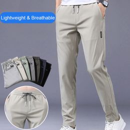 Men s Pants Men Fast Dry Stretch Ice Silk Trousers Solid Colour Mid Waist Loose Breathable Straight Leg Casu 230718