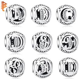 Authentic 925 Sterling Silver Crystal Alphabet A-Z Letter Charms Beads Fit Original Pandora Bracelet Necklace DIY Jewelry Making Q2546