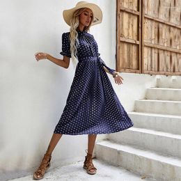 Casual Dresses EWSFV 2023 Summer Style In The Long Short Sleeve Wave Dot Round Collar Lace 100 Plait Temperament Slim Dress