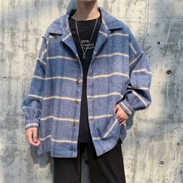 Men's Wool Blends Plaid Woollen Men Coat Trench Spring Autumn Wool Jackets Korean Chic England Streetwear Ins Casual Handsome Graceful Coats HKD230718