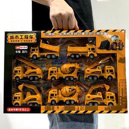 Diecast Model 1 Set ABS Engineering Car Truck Toys Crane Bulldozer Excavator Forklift Vehicles Educational For Boys Kids Gift 230617