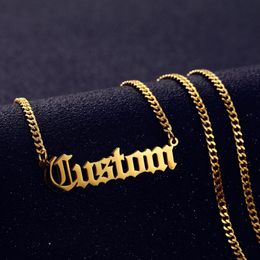 Personalised Custom Name Necklace Pendant Gold Colour 3mm Cuban Chain Customised Nameplate Necklaces for Women Men Handmade Gifts2901