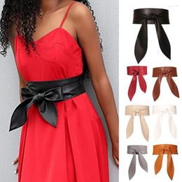 Belts Women Waistband Solid Colour Wide Band Lace Up Adjustable Waist Belt Faux Leather Bow-knot Clothes Accessory
