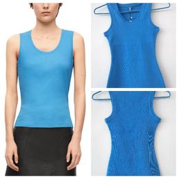 Women Top Shirts Blue Tank Anagram Regular Cropped Cotton Jersey Camis Female Femme Knits Tees Designer Embroidery Knitted Sport Breathable Yoga Vest Tops
