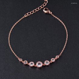 Link Bracelets SINLEERY Trendy Round Crystal For Women Rose Gold Silver Color Hand Chain Fashion Jewelry SSB