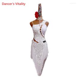 Stage Wear Latin Dance Dress Children Female Adult Tassel Suspenders Backless Chacha Dancing Professional Competition