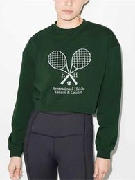 Women's Hoodies Sweatshirts Women Oneck Green Sweatshirt Tennis Racket Letters Embroidery Sports Pullover Top for Ladies 2022 New Autumn and Winter J230718