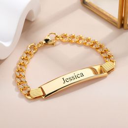 Bangle Custom Name Bracelet Zircon Hip Hop Cuban Chain Bracelet Carved Date Pendant 18k Gold Plated Men's Father's Day Gft Jewellery 230718