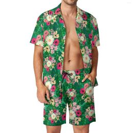 Men's Tracksuits Watercolor Daisy Print Men Sets Floral Casual Shorts Summer Hawaiian Beachwear Shirt Set Short Sleeve Design Big Size Suit