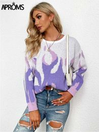 Women's Sweaters Aproms Vintage Purple Flame Knitted Loose Sweaters Women Winter Streetwear Warm Pullovers High Fashion Stretch Jumpers 2022 L230718