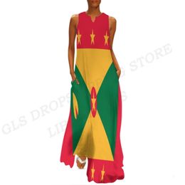 Urban Sexy Dresses Grenada Flag Dress Women Fashion Party Evening Dresses Casual Long Robe Grenada Flag Vestidos Maxi Vocation Dress Beach Behemian 230717