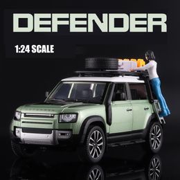 Diecast Model 1 24 Scale Lands Rover Defender Offroad Vehicle SUV Alloy Car Simulation Sound Light Toys For Children 230617