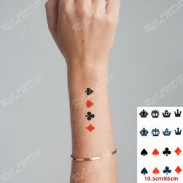 Waterproof Temporary Tattoo Sticker Crown Playing Cards Patterns Water Transfer Fake Tatto Flash Tatoo for Kids Woman Men