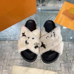 Luis Viton Sandals Lamb Womens Lvse Sheepskin Piece LouiseViution Wool Warm Slippers Comfortable Wear Resistant Flat Indoor Casual Shoes