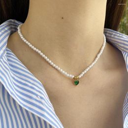 Pendant Necklaces Bohemian Love Heart Green Zircon Imitation Pearl Necklace For Women Gold Colour Stainless Steel Clasp Package