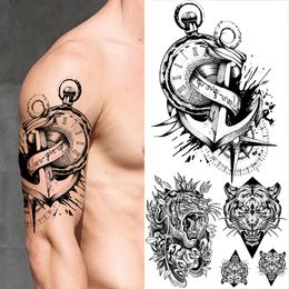 Compass Anchor Temporary Tattoos For Men Women Adult Realistic Black Tiger Fake Tatoos DIY Unique Arm Washable Tattoo Stickers